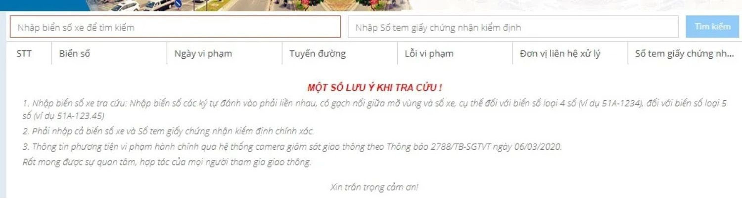 Tra cứu thông tin trên website Sở Giao thông Vận tải