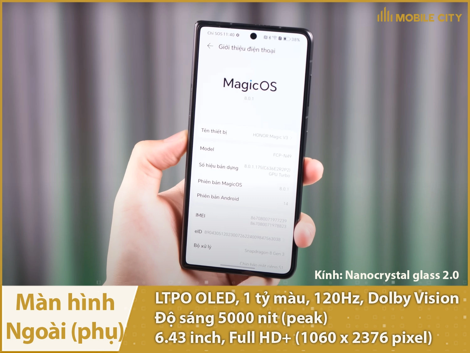 Màn hình ngoài tỷ lệ gần 20:9 phù hợp để sử dụng như điện thoại thanh