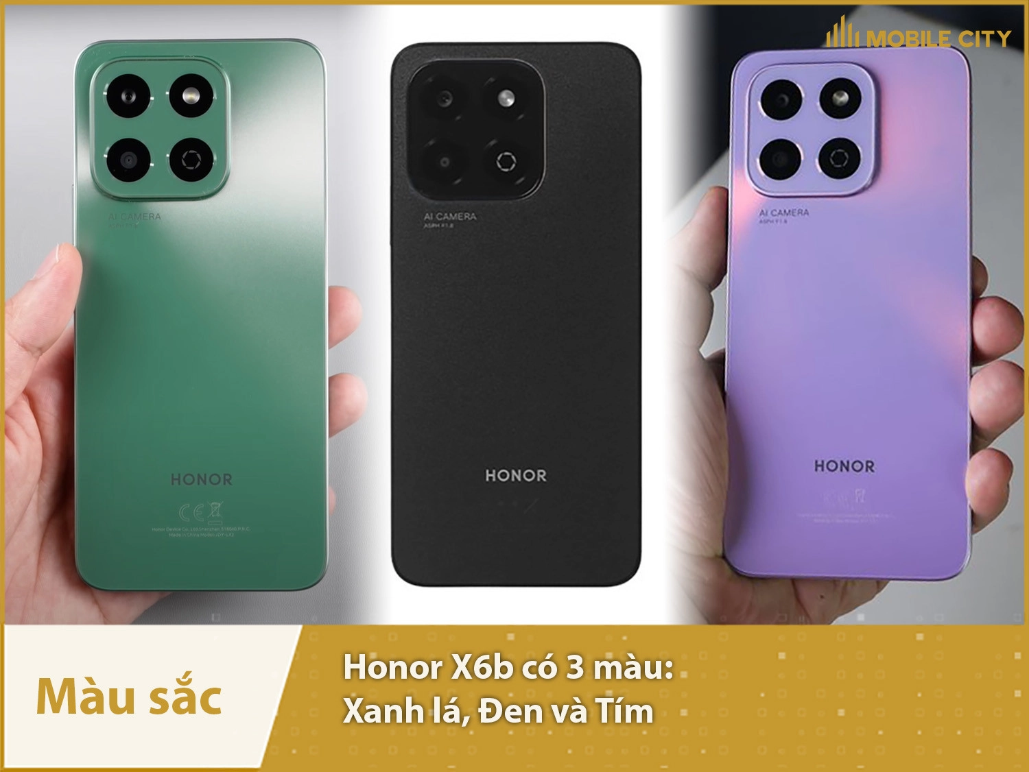 Honor X6b có 3 màu: Tím, Xanh lá và Đen