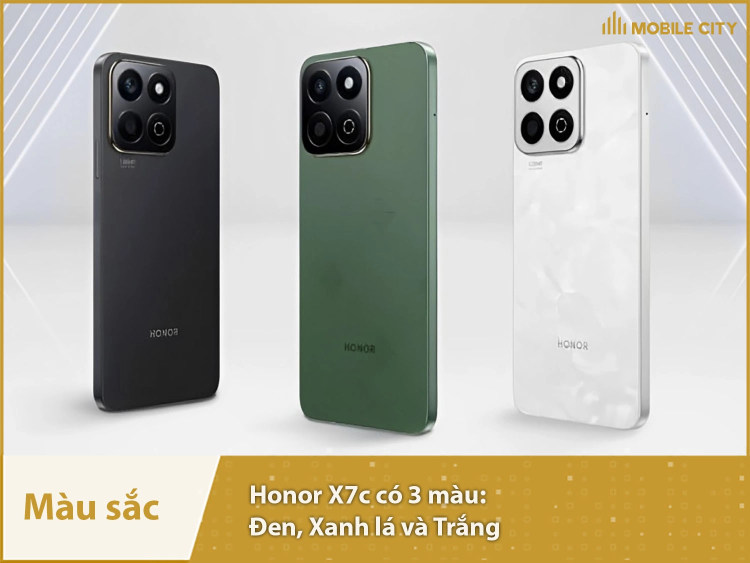 Honor X7c có 3 màu: Xanh lá (giả da), Đen và Trắng (giả kính)