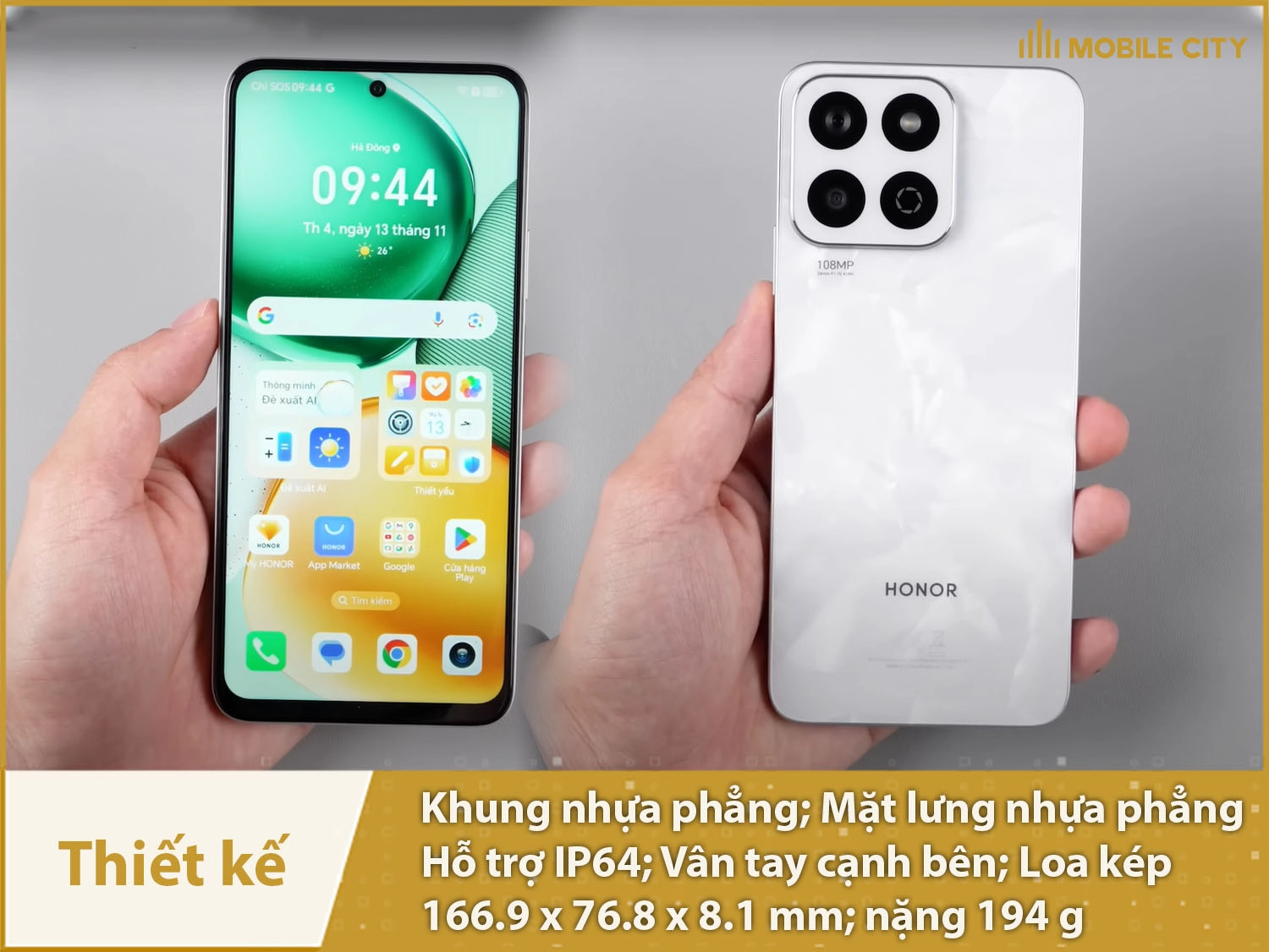 Thiết kế Honor X7c vuông vức, tinh tế có IP64