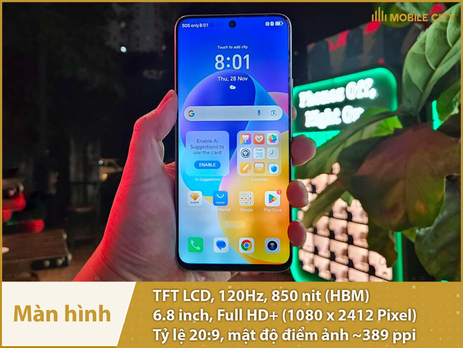 Màn hình 6,8 inch, TFT LCD 120Hz, Full HD+ và độ sáng cao 850 nit