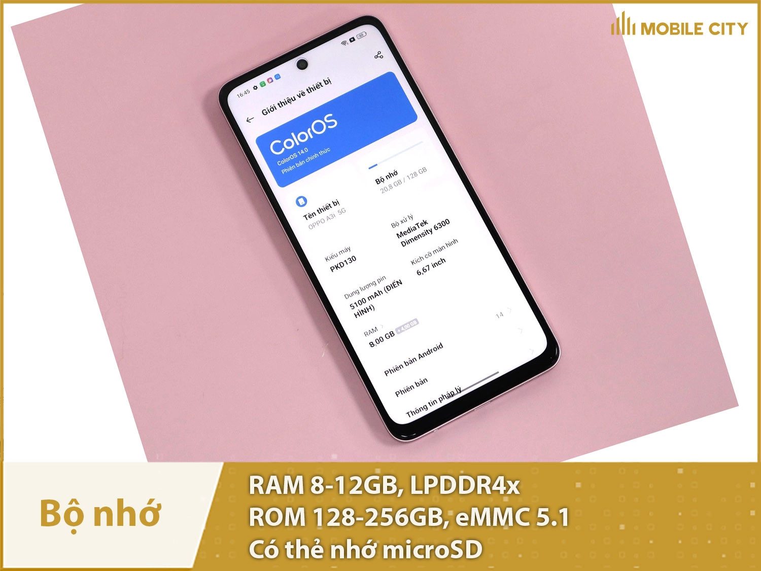 OPPO A3i có RAM 8-12GB & Bộ nhớ trong 128-256GB