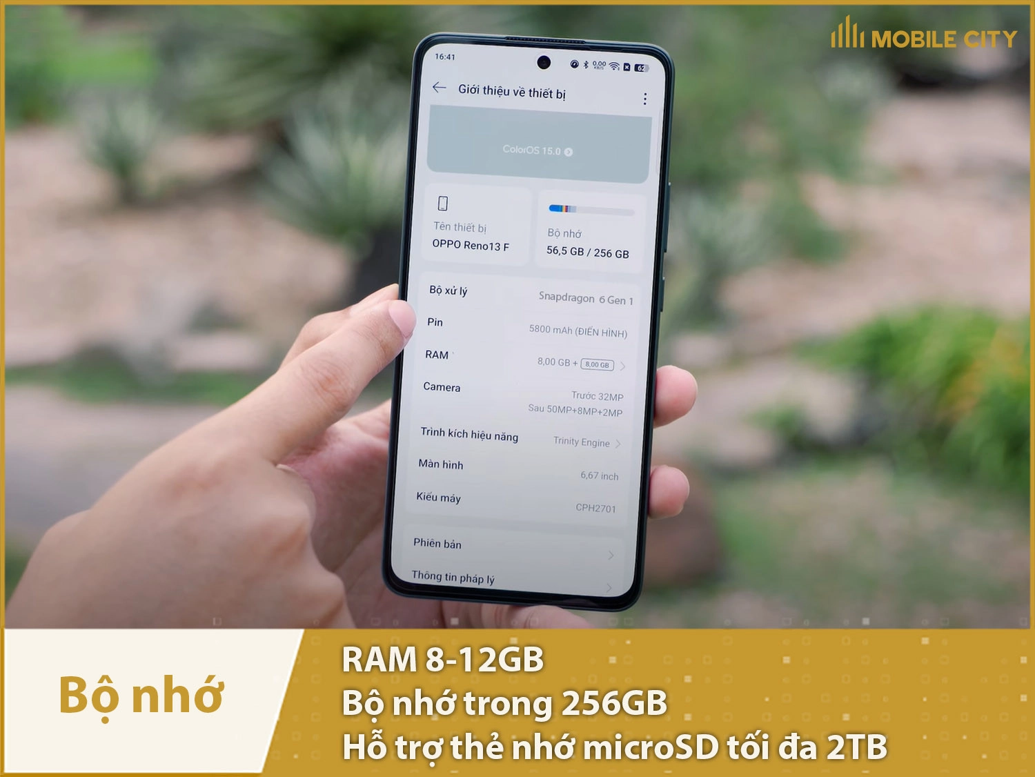 OPPO Reno13 F 5G có RAM 8-12GB & Bộ nhớ trong 256GB