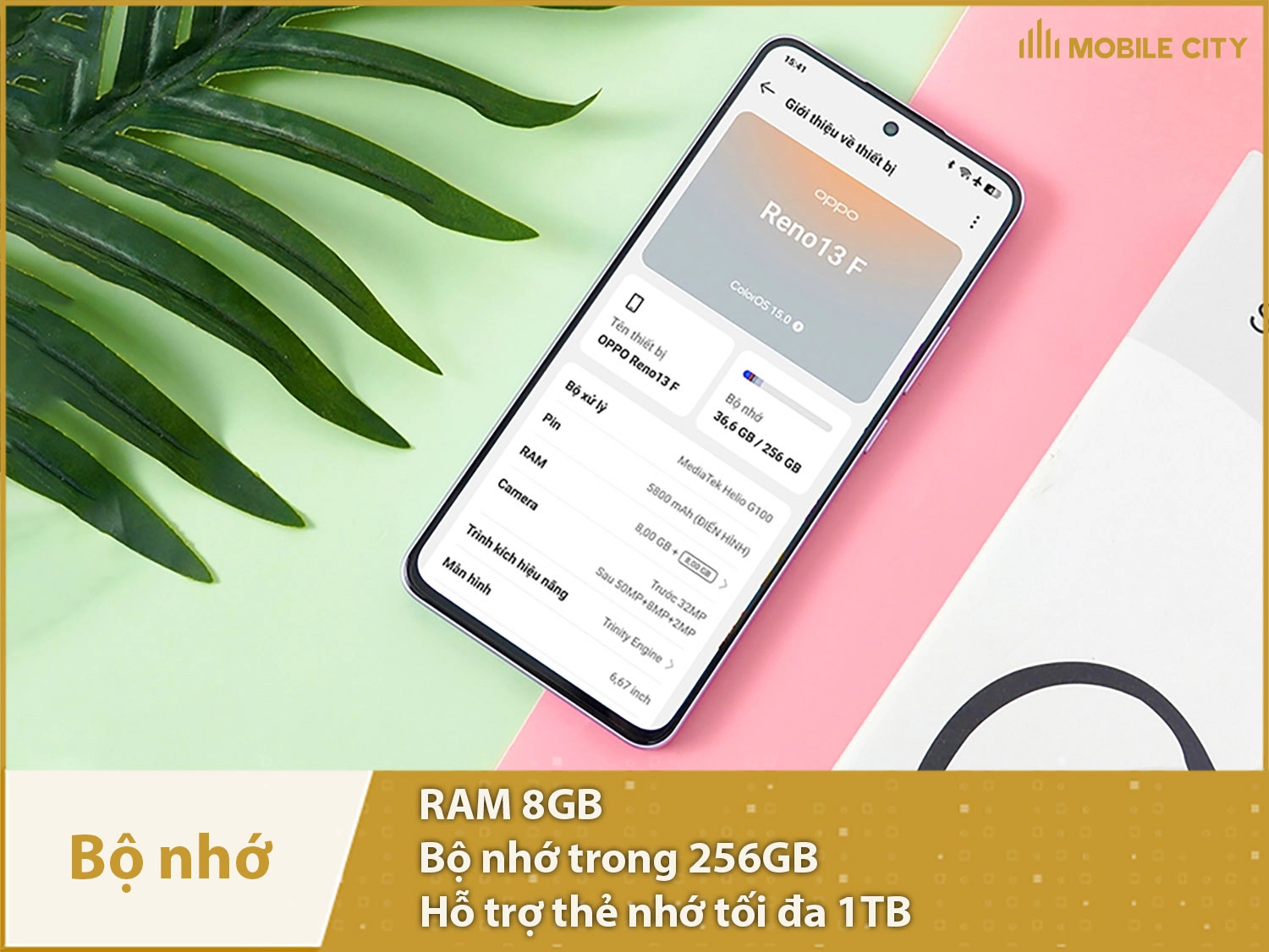 OPPO Reno13 F có RAM 8GB & Bộ nhớ trong 256GB