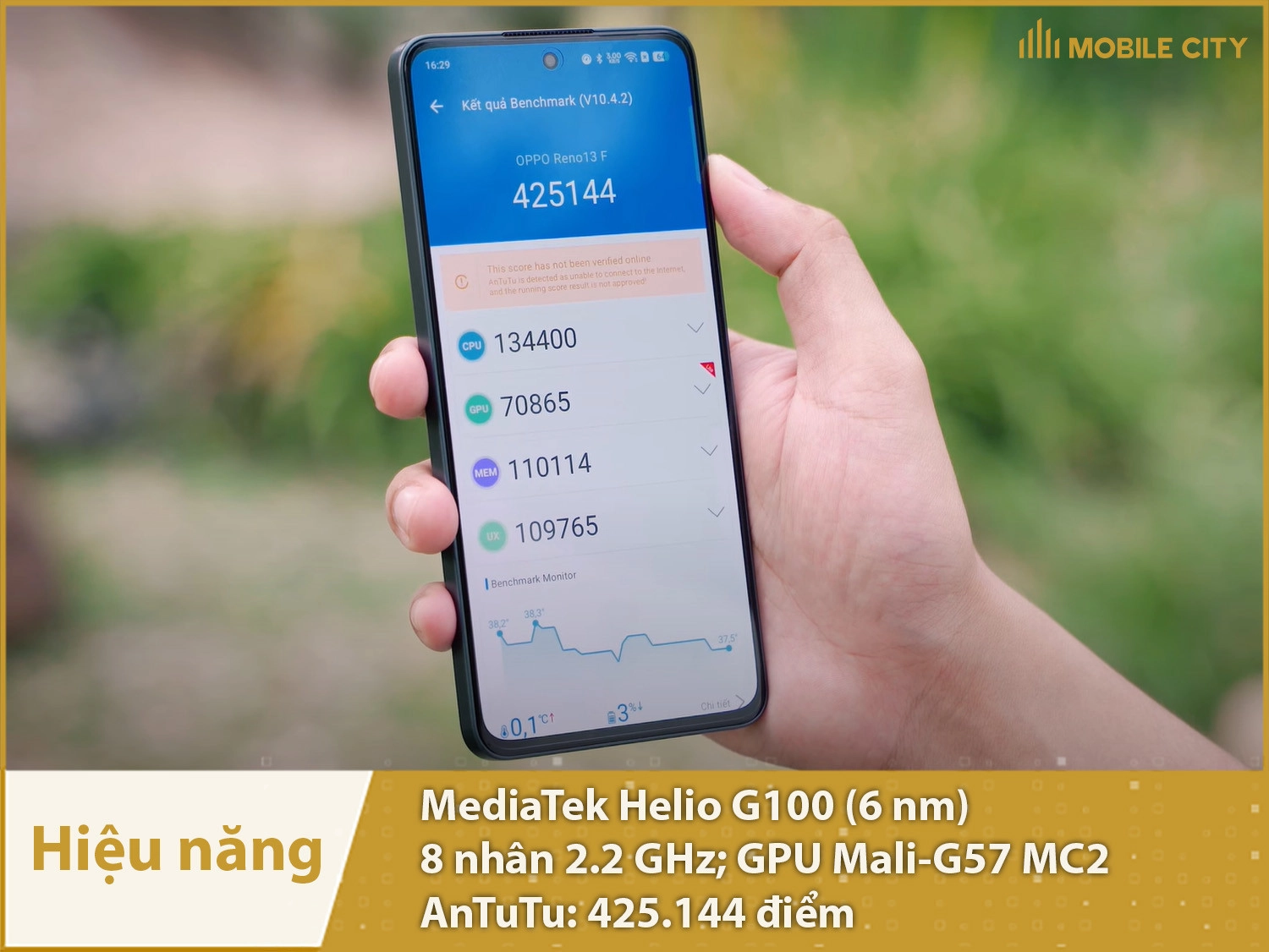 OPPO Reno13 F có hiệu năng mượt mà với 425.144 điểm AnTuTu