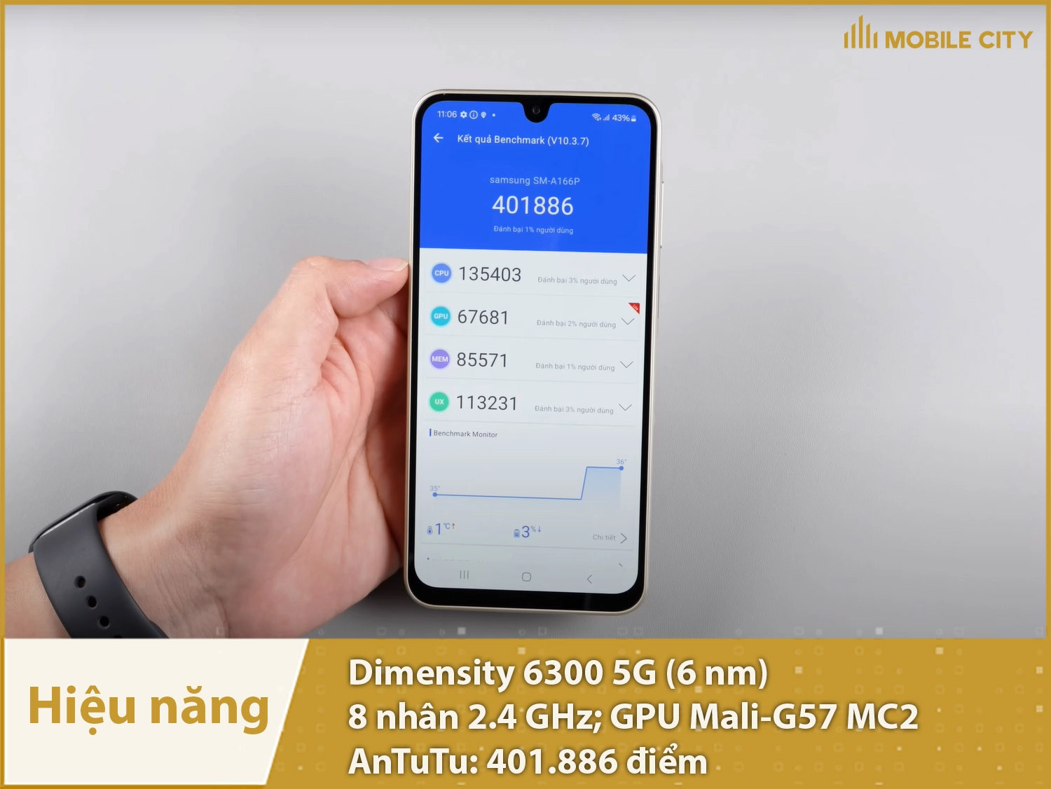 Hiệu năng A16 5G mượt mà với 401.886 điểm AnTuTu