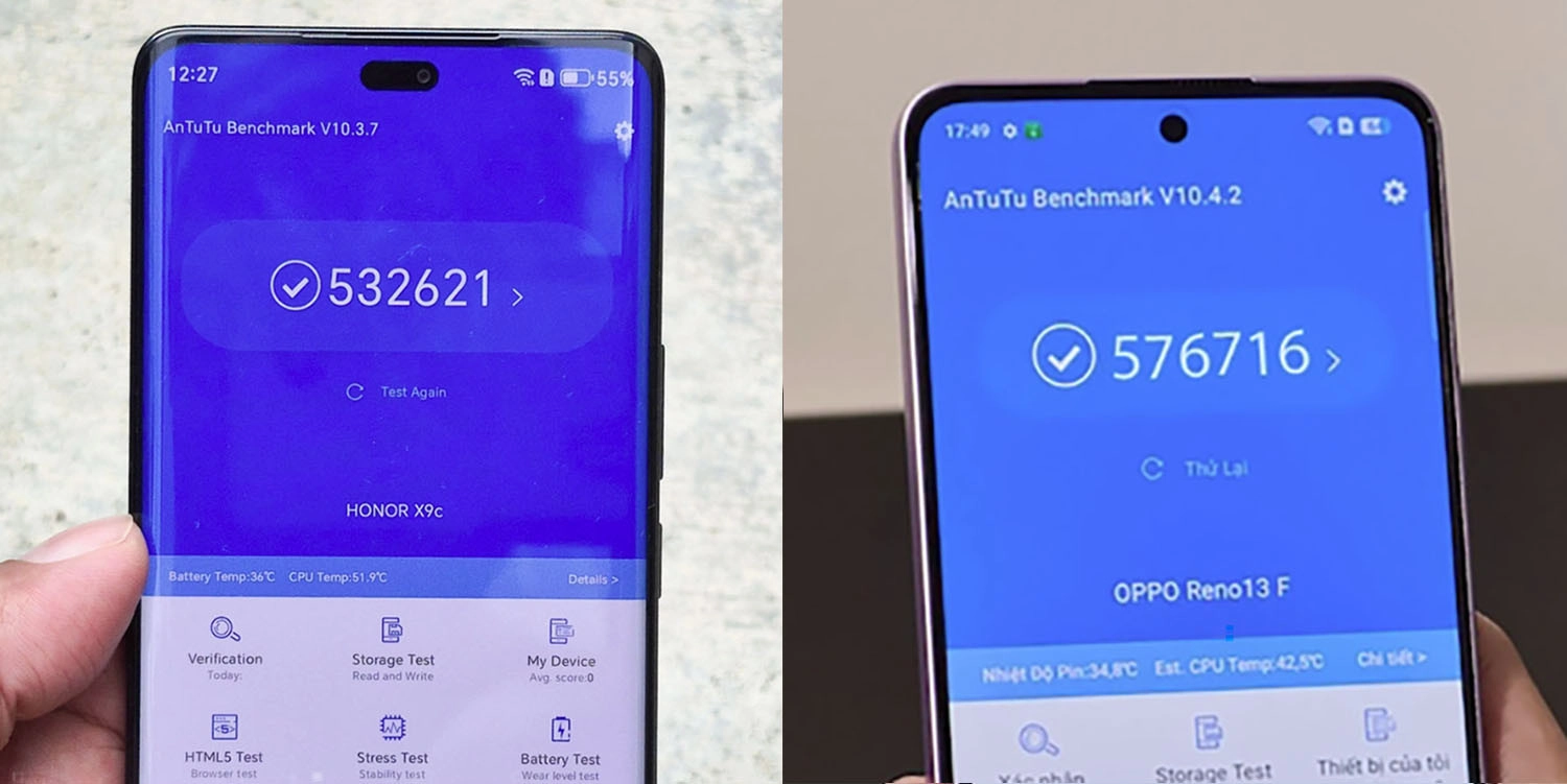 So sánh Honor X9C 5G vs OPPO Reno13 F 5G: Hiệu năng