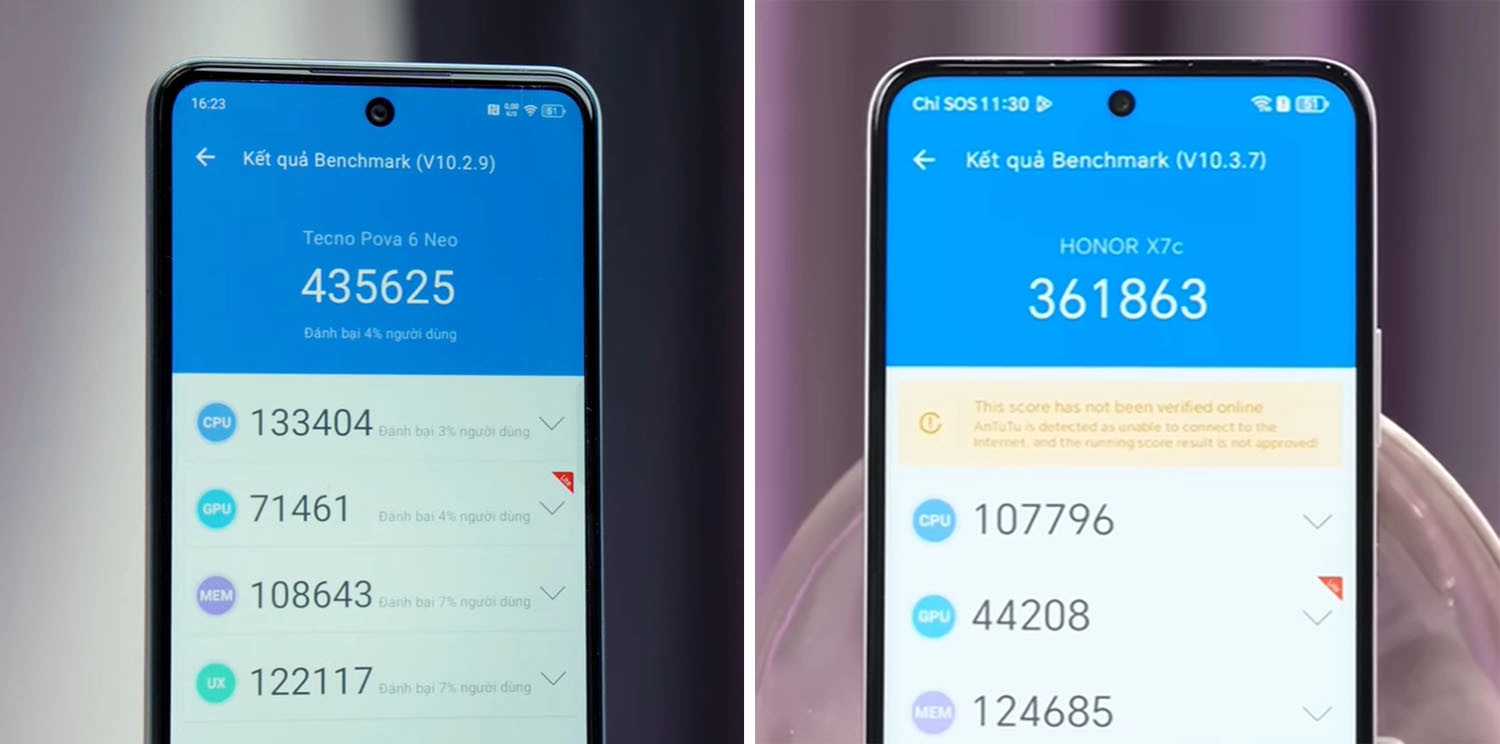 So sánh Tecno POVA 6 Neo vs Honor X7c: Hiệu năng