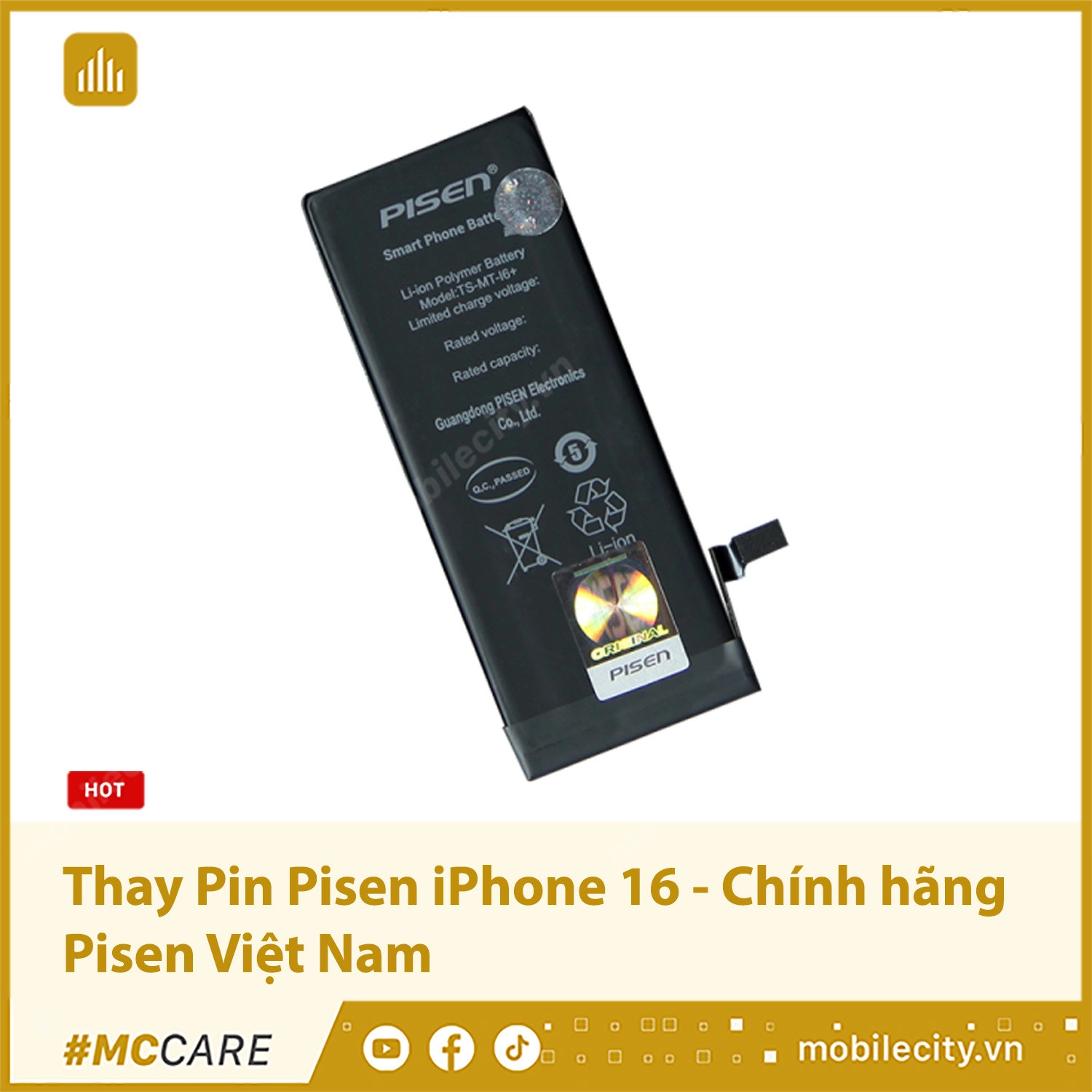 Thay Pin Pisen iPhone 16 - Chính hãng Pisen Việt Nam