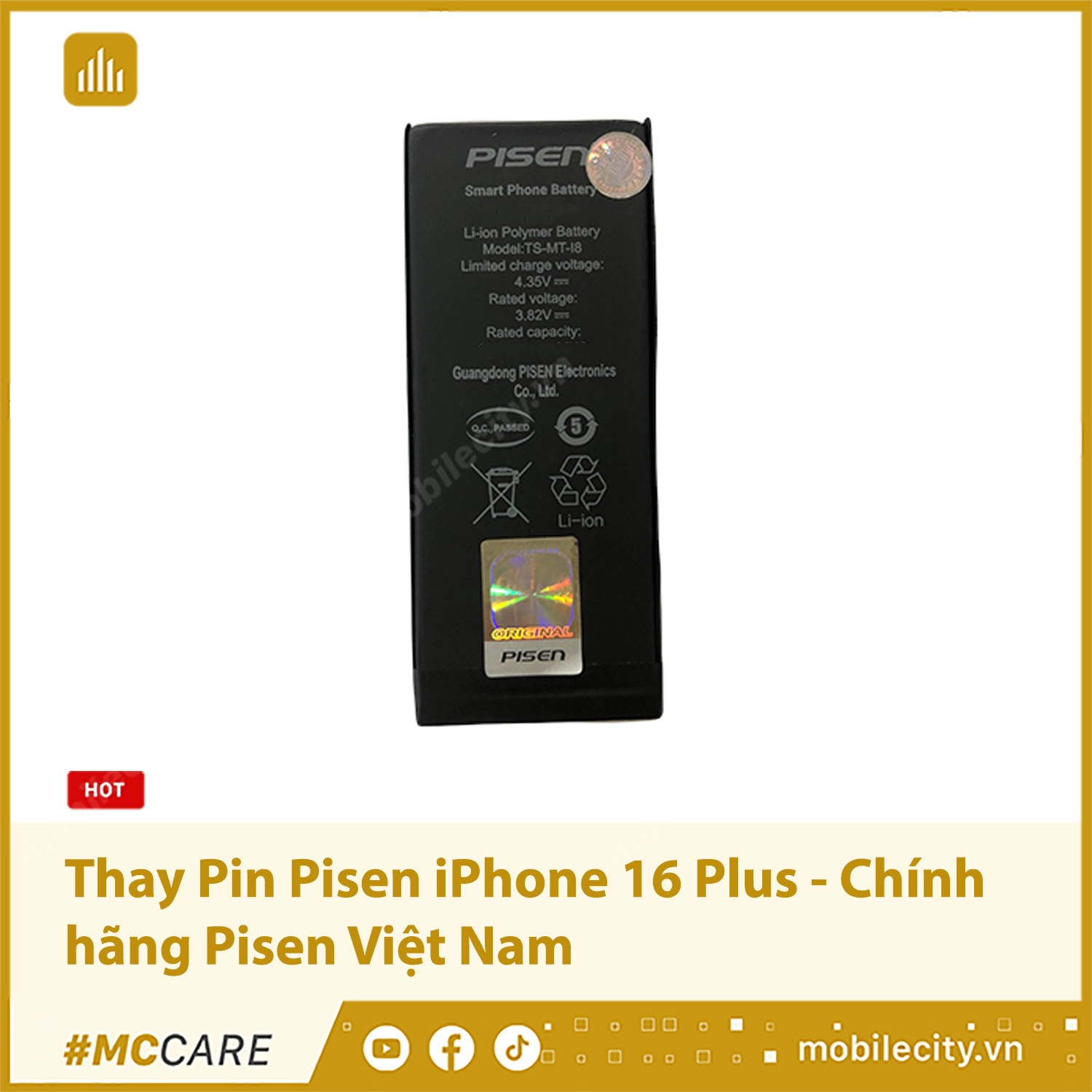 Thay Pin Pisen iPhone 16 Plus - Chính hãng Pisen Việt Nam