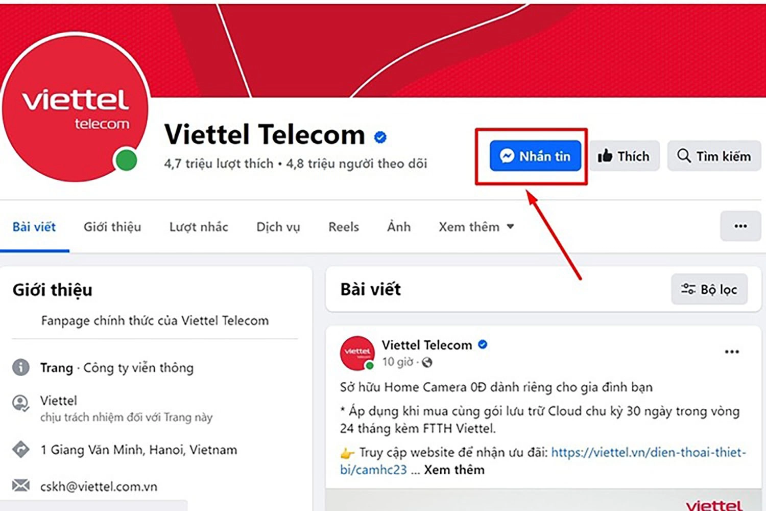 Fanpage CSKH của Viettel