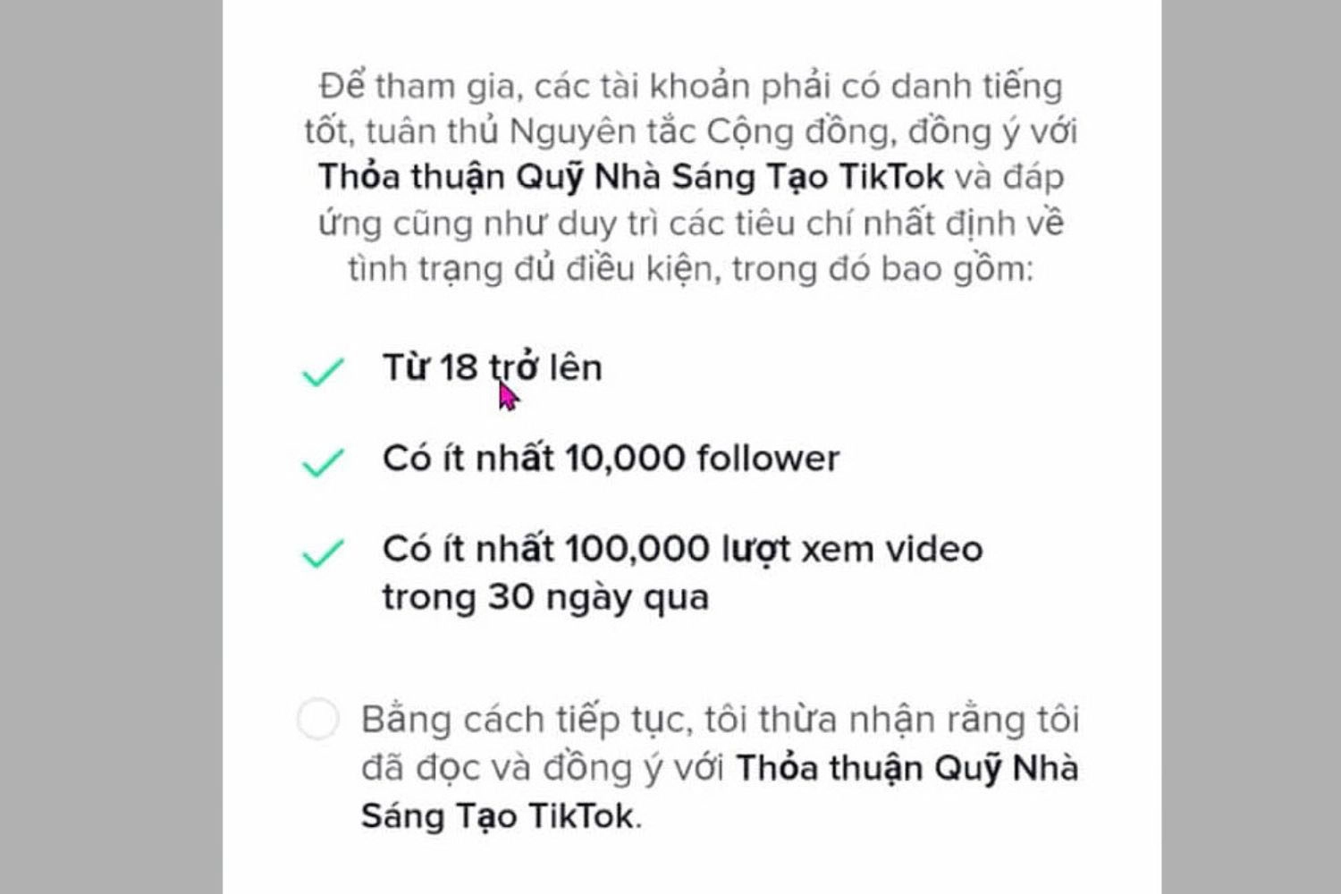 Điều kiện để bật kiếm tiền trên TikTok