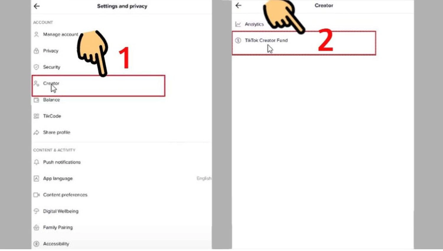 Chọn Creator > TikTok Creator Fund