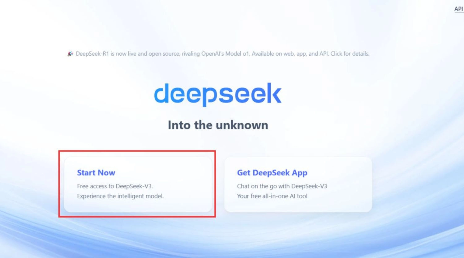 Truy cập trang web DeepSeek > Chọn Start Now