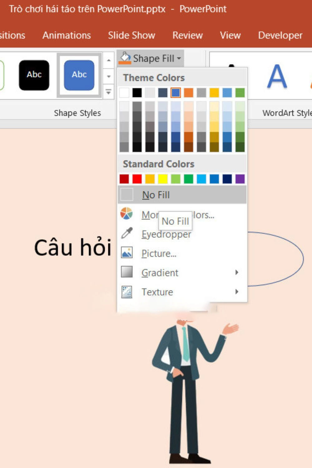 Chọn Shape Outline nếu bạn muốn thay đổi màu đường viền hoặc Shape Fill để điều chỉnh màu nền của bong bóng thoại