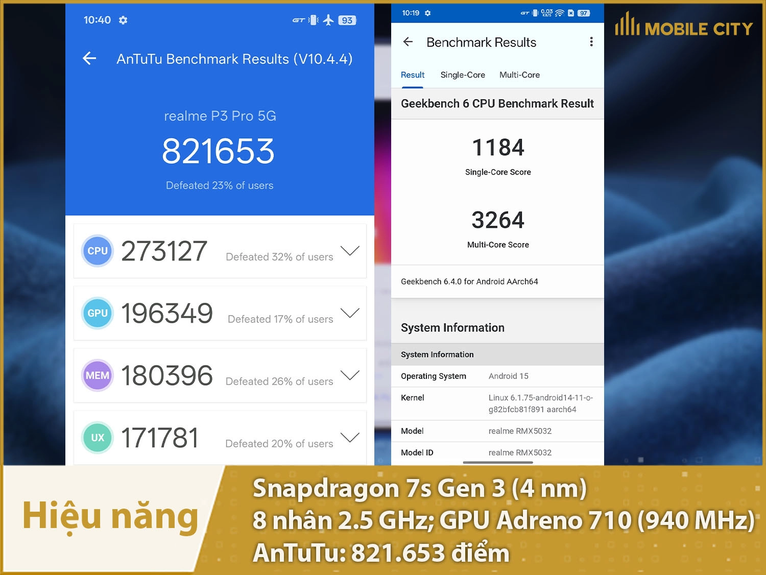 Hiệu năng Realme P3 Pro mạnh mẽ với 821.653 điểm AnTuTu