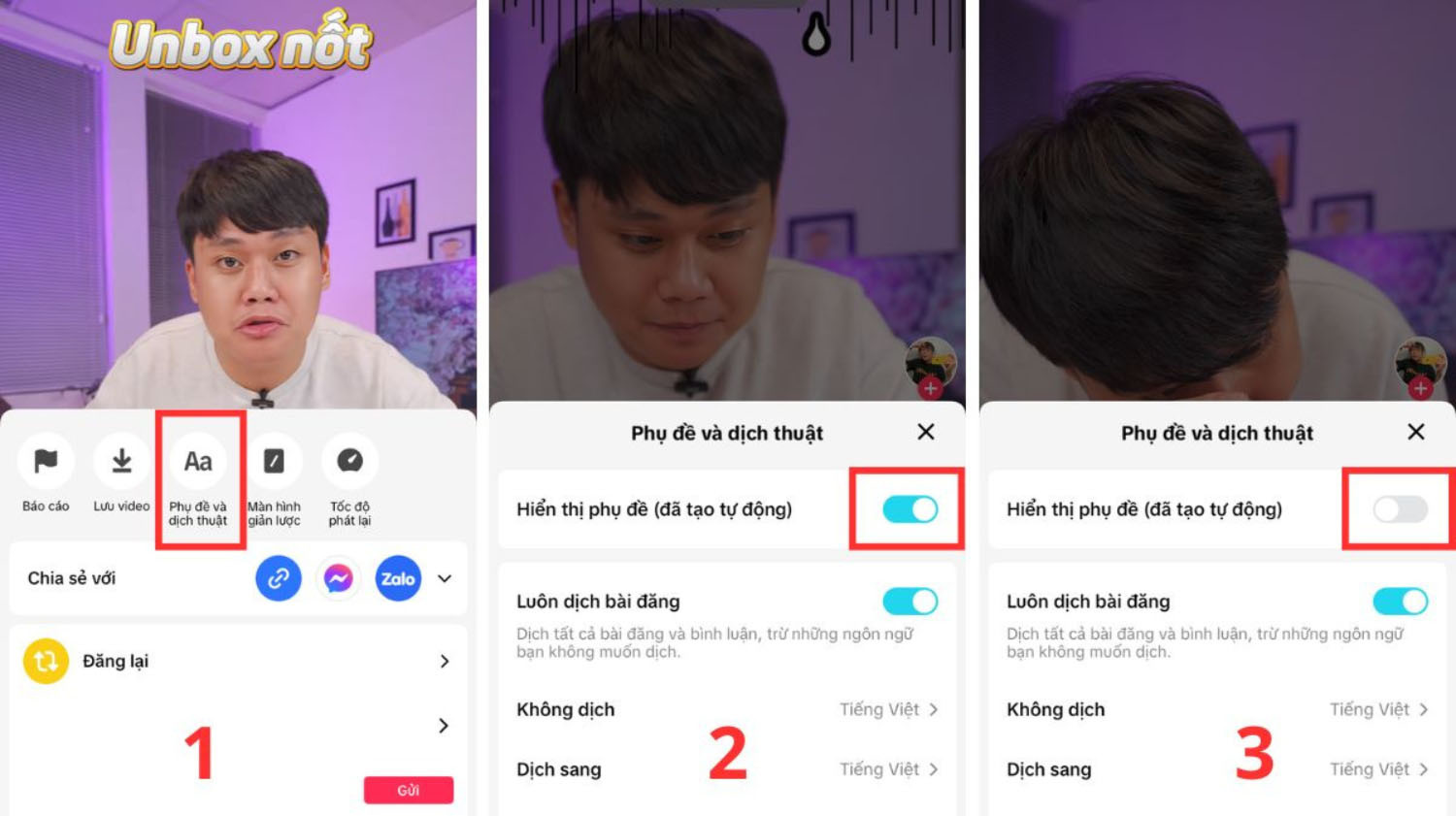 Tại phần Hiển thị phụ đề, gạt nút sang trái để tắt phụ đề