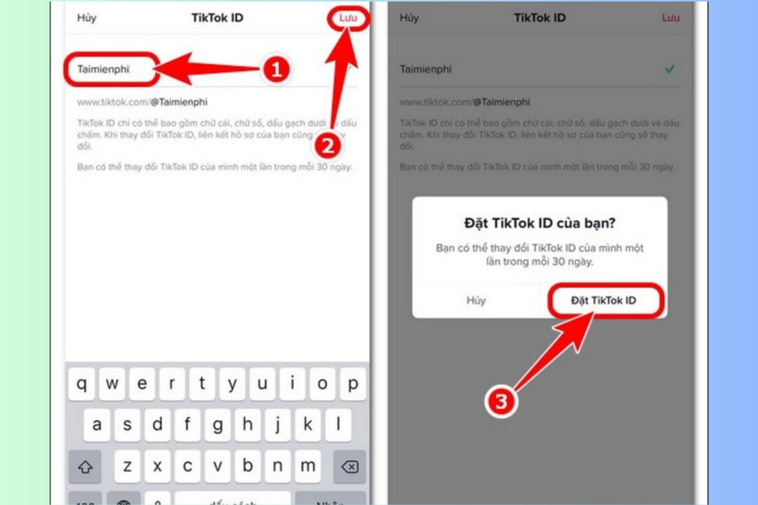Nhập ID TikTok mới bạn muốn đổi