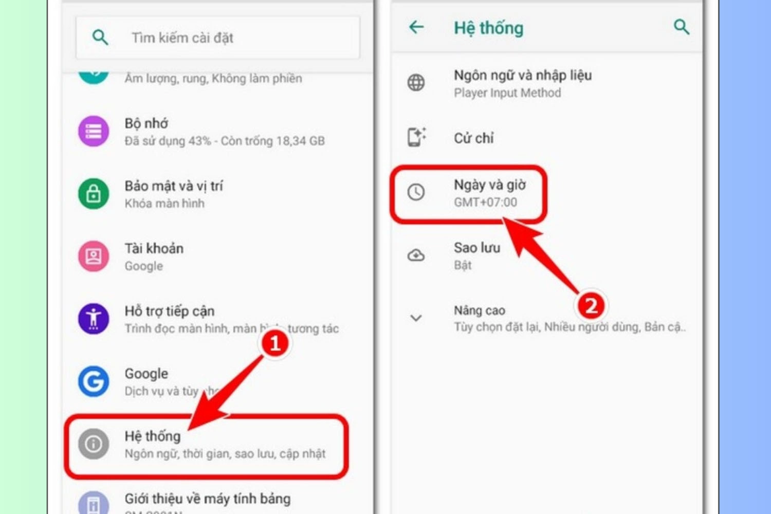 Chọn Hệ thống, rồi chọn Ngày và giờ