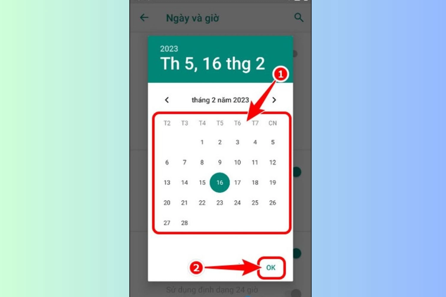 Chỉnh thời gian lên trước 1 tháng so với hiện tại