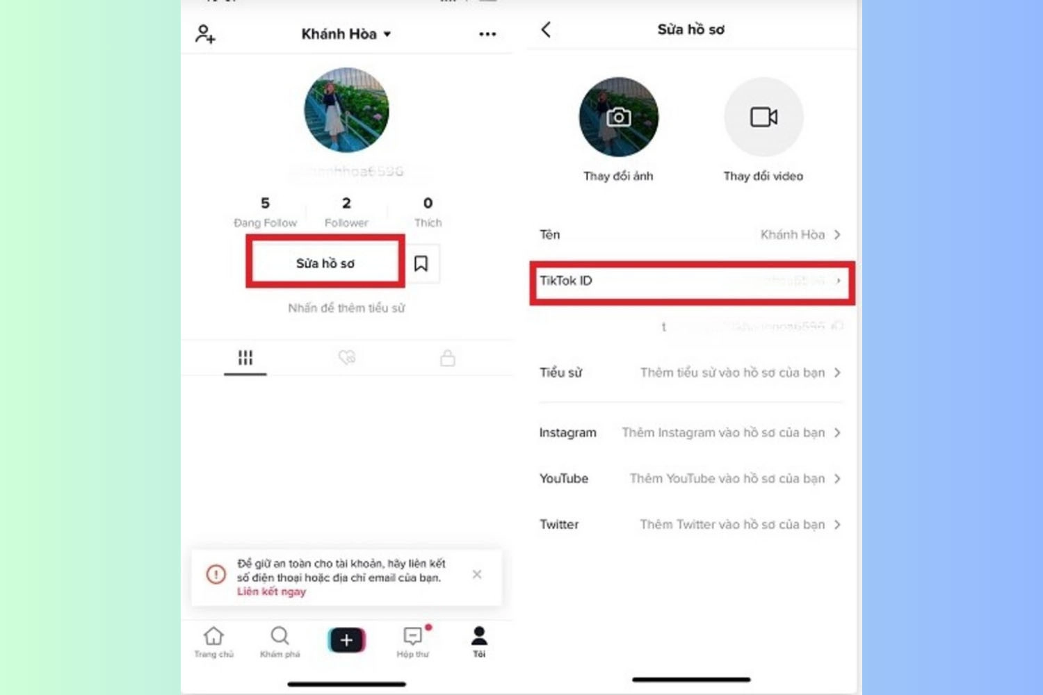 Chọn Sửa hồ sơ > Chọn TikTok ID