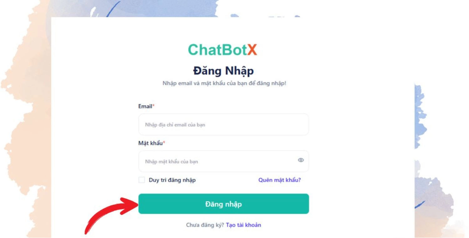 Truy cập vào trang chủ ChatBotX và đăng nhập