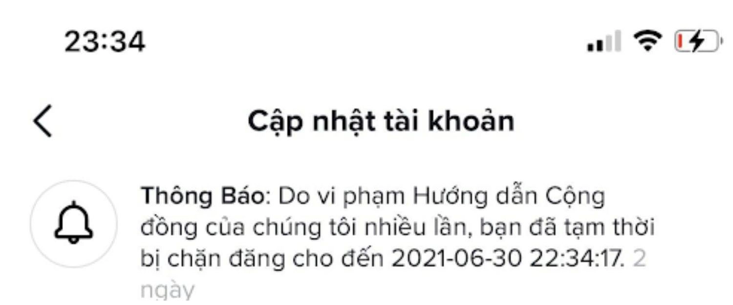 TikTok có gửi thông báo khi tài khoản bị cộng điểm vi phạm không?