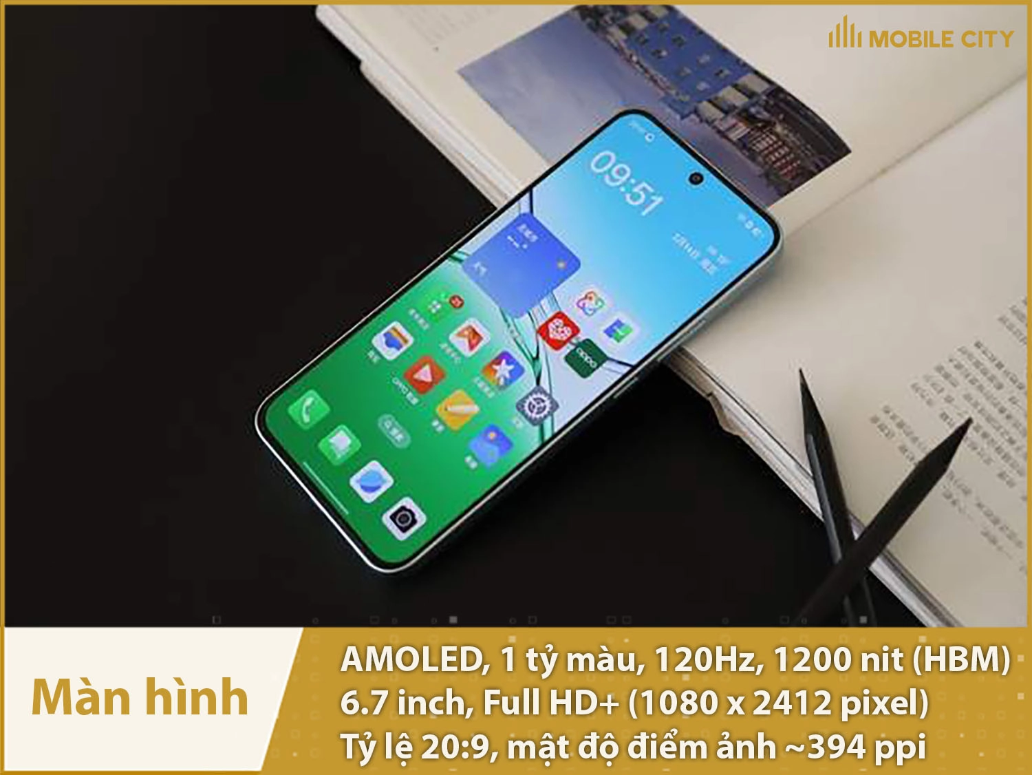 Màn hình AMOLED 120Hz, 1 tỷ màu, 6,7 inch Full HD+, độ sáng 1200nit