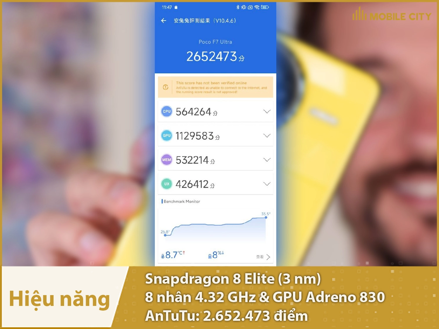 Hiệu năng vô cùng mạnh mẽ với 2.652.473 điểm AnTuTu