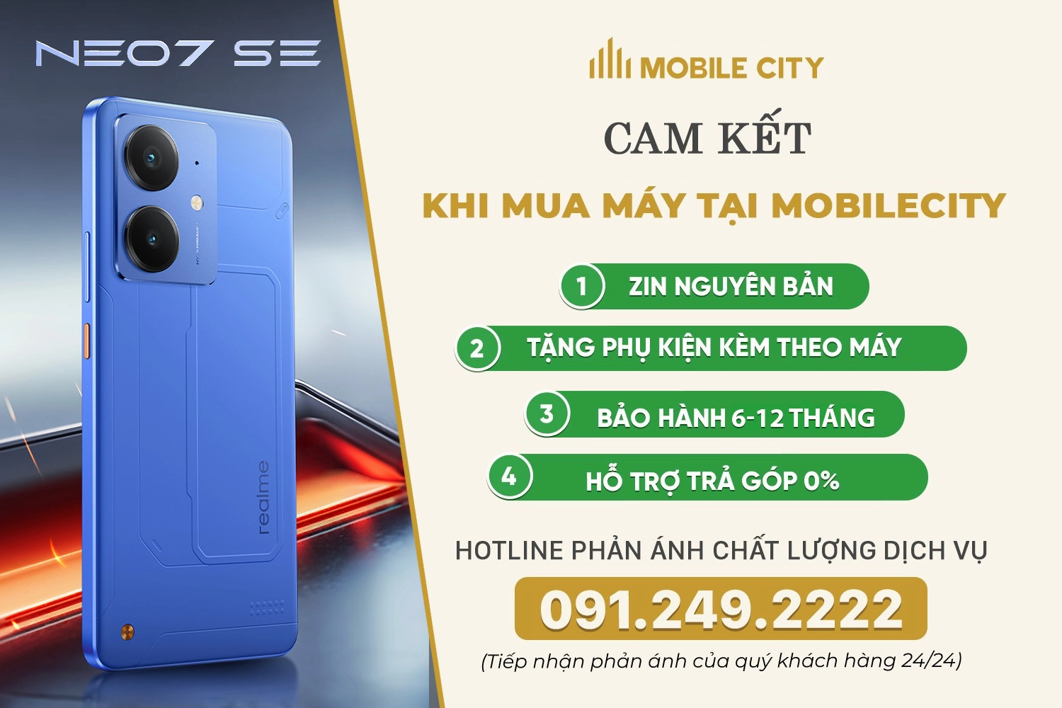 Cam kết mua Realme Neo7 SE cũ tại MobileCity