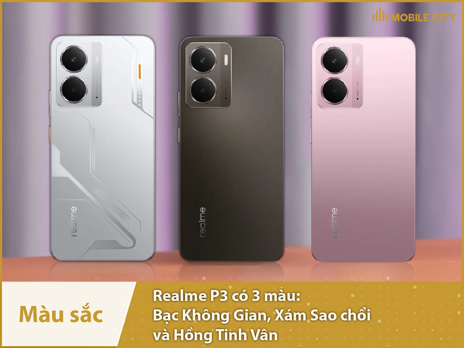 Realme P3 có 3 màu sắc lựa chọn