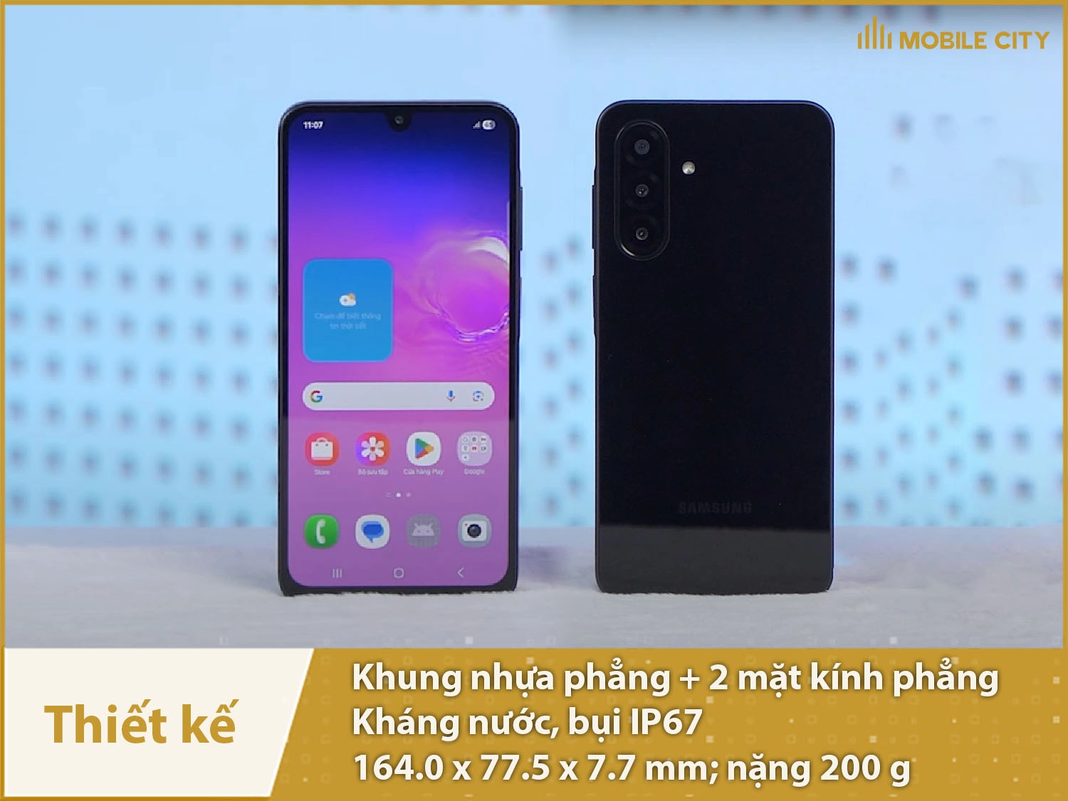 Thiết kế quen thuộc, mặt lưng kính, có IP67