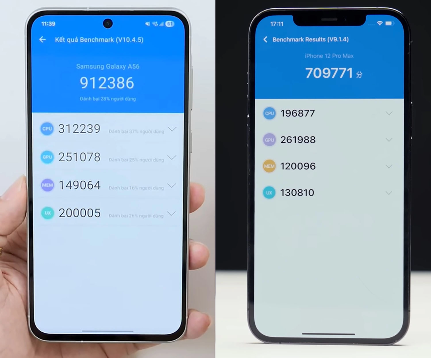 So sánh Samsung A56 vs iPhone 12 Pro Max: Hiệu năng