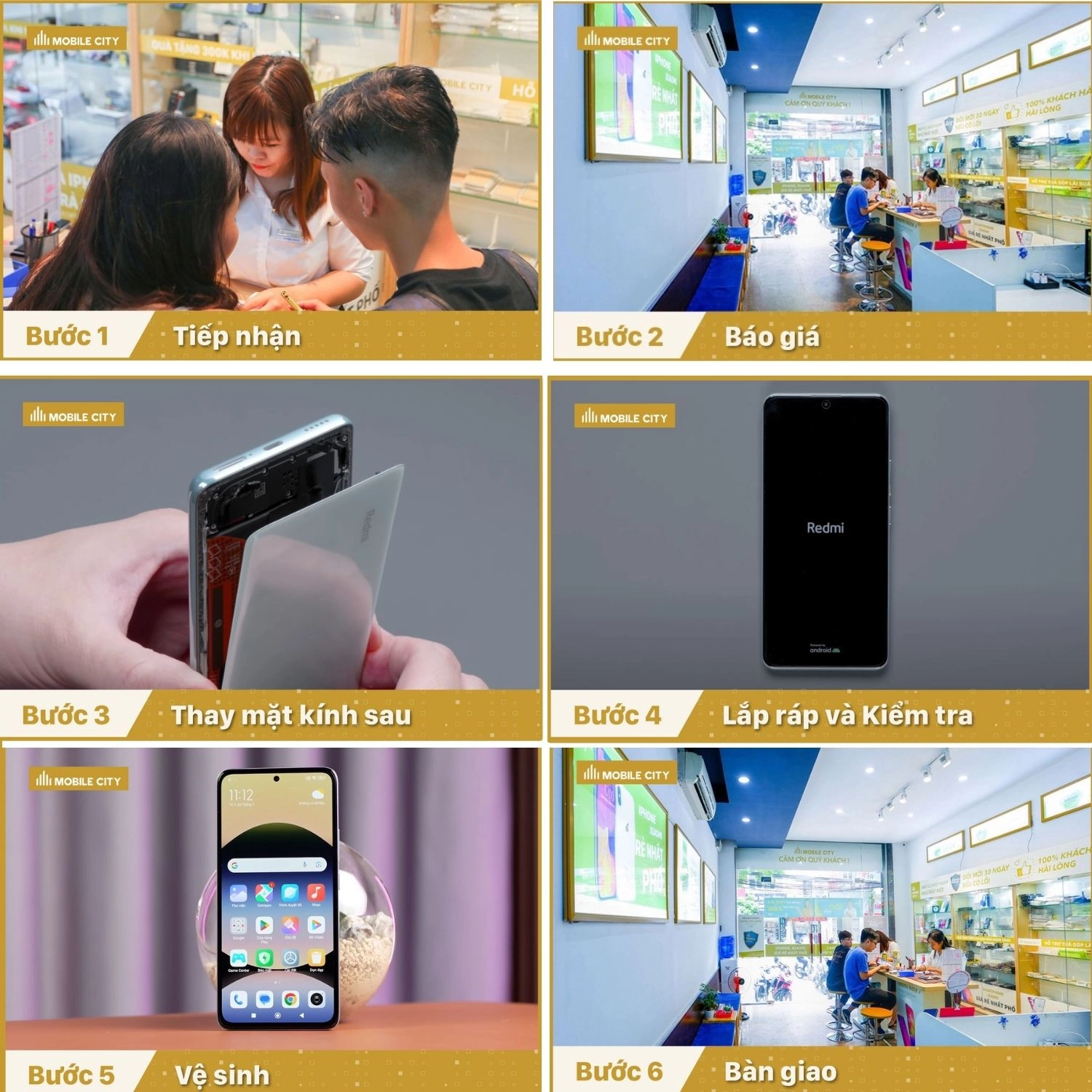 thay mặt kính sau Xiaomi Redmi Note 14, quy trình