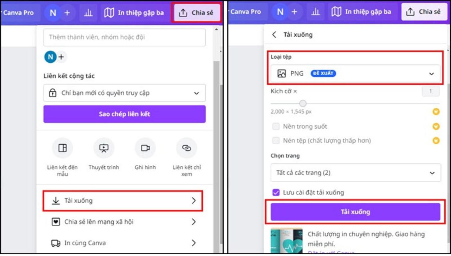 Nhấn Chia sẻ và chọn Tải xuống ở định dạng PNG