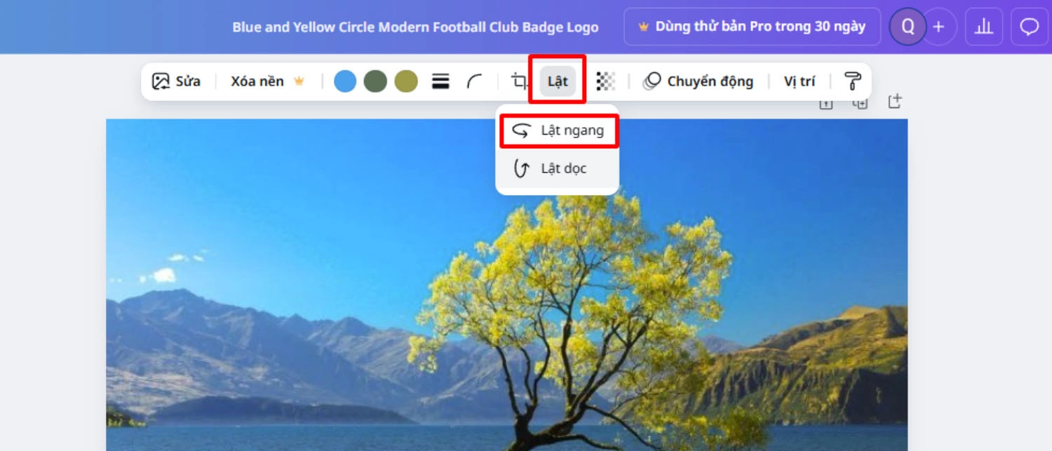 Chọn Lật, rồi chọn Lật ngang 