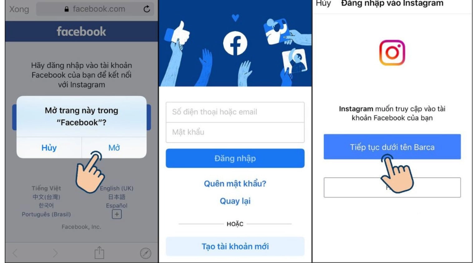 Đăng nhập vào tài khoản Facebook bạn muốn liên kết