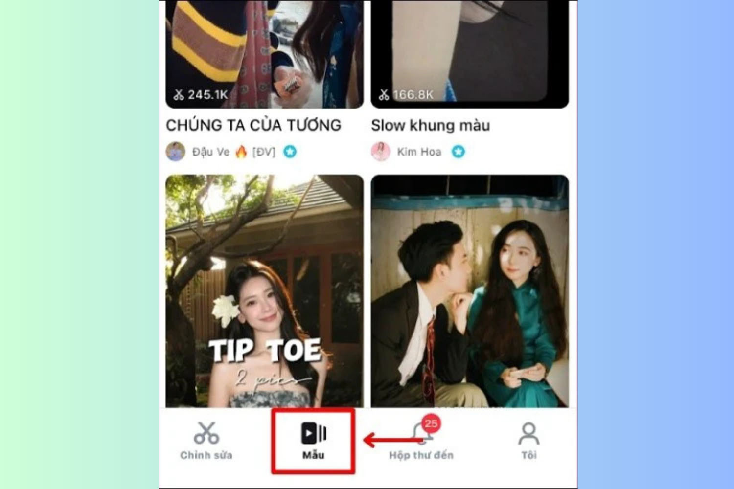 Chọn mẫu video bạn muốn trong kho thư viện của CapCut