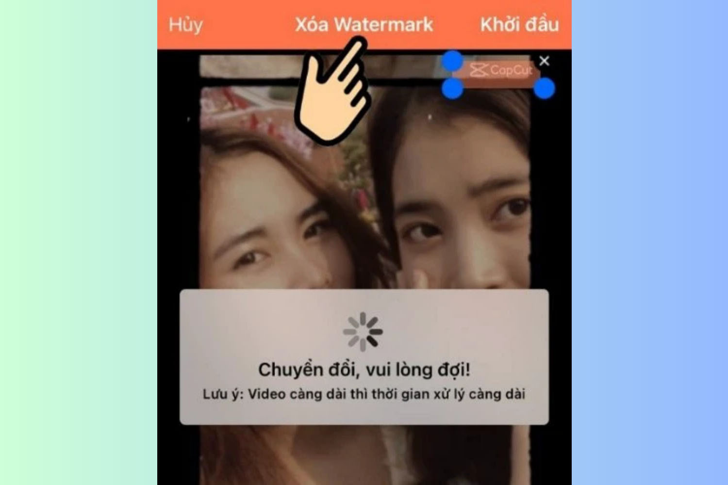 Di chuyển vùng chọn đến vị trí logo CapCut và tiến hành xóa