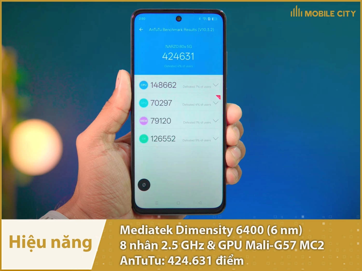 Hiệu năng mượt mà, ổn định với 424.631 điểm AnTuTu