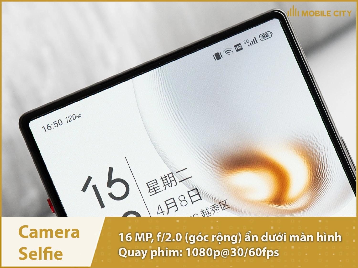 Camera selfie 16MP ẩn dưới màn hình