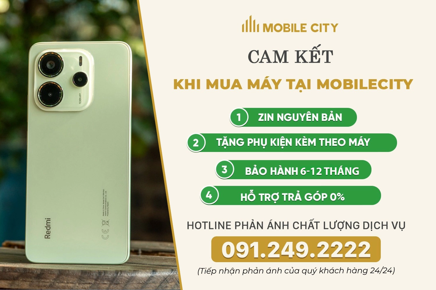 Cam kết khi mua REDMI Note 14 Chính hãng cũ tại MobileCity
