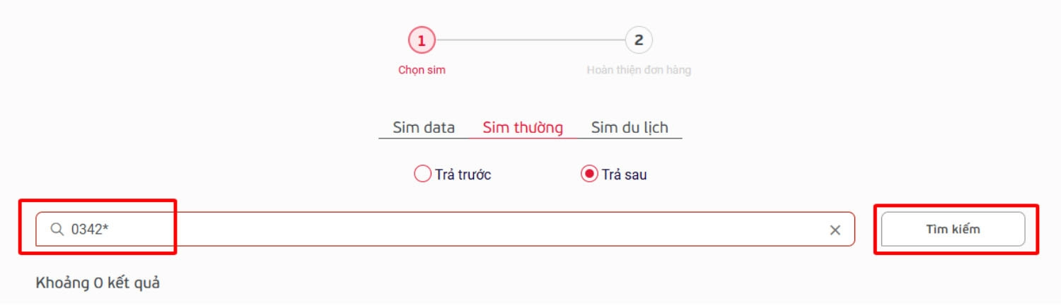 Nhập 0342* vào thanh tìm kiếm và nhấn Tìm kiếm