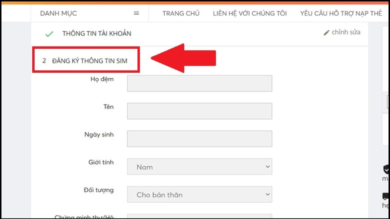 Điền đầy đủ thông tin tại mục Đăng ký thông tin SIM