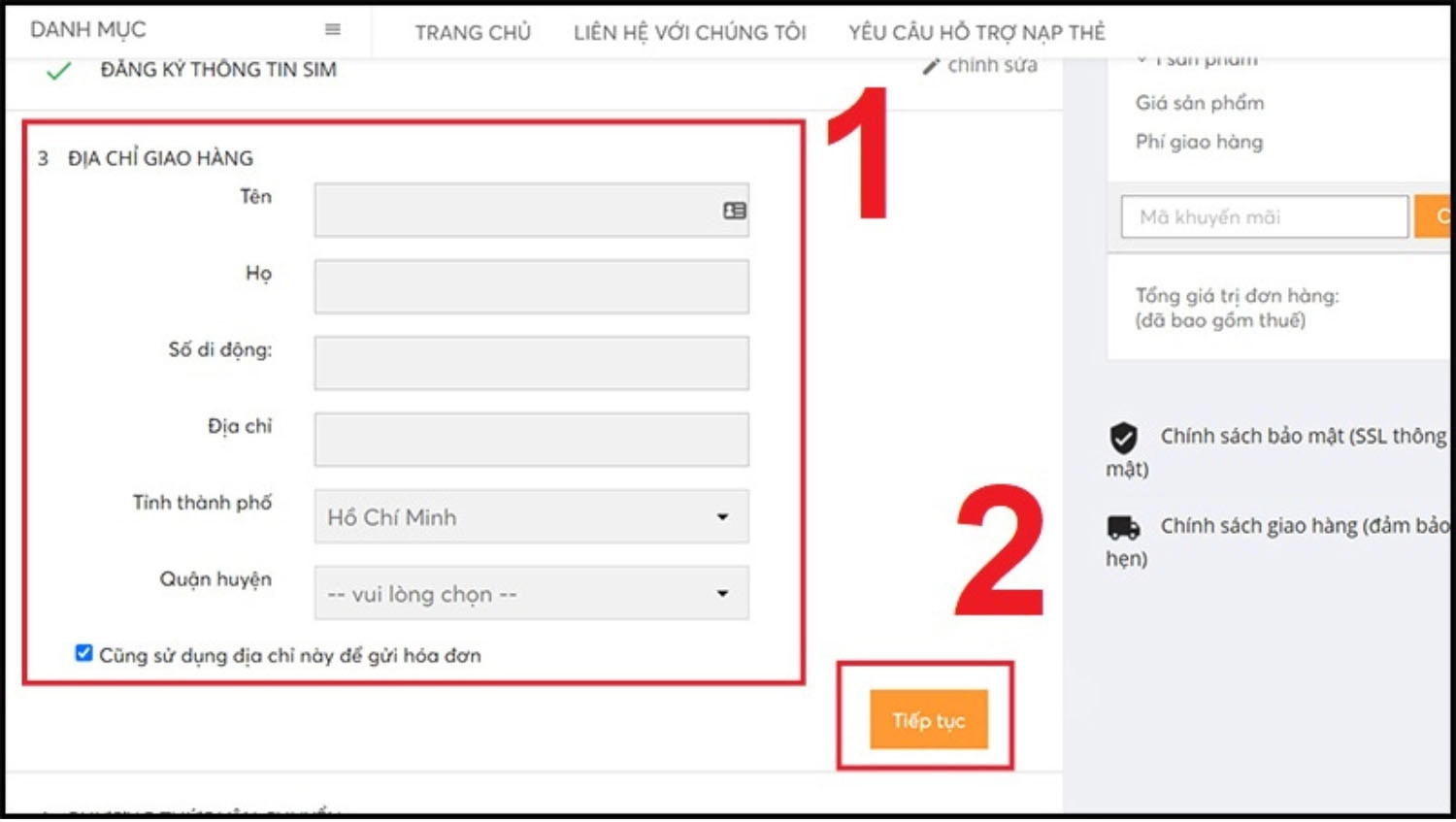 Nhập địa chỉ giao hàng