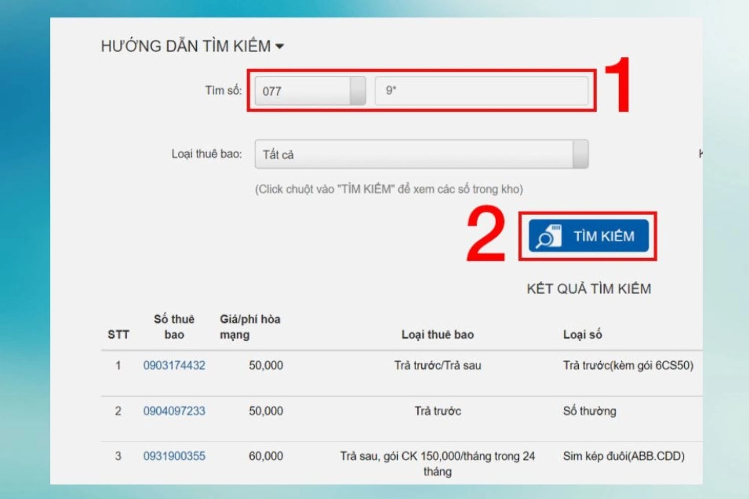 Nhập 0779* vào thanh tìm kiếm
