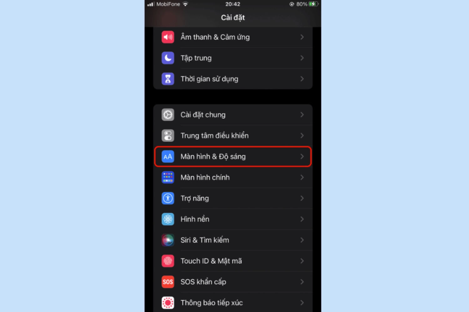 Chọn Màn hình & Độ sáng