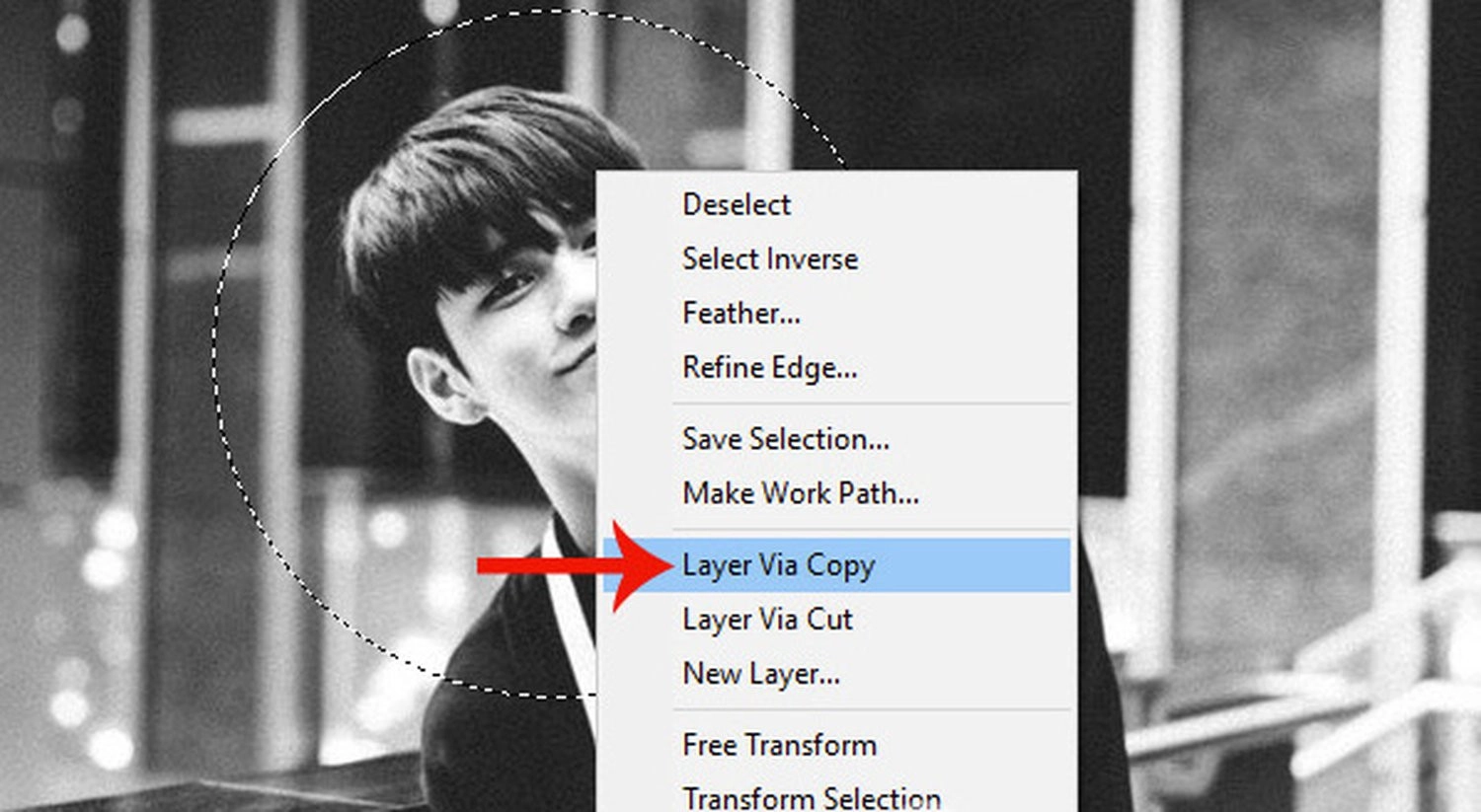 Nhấn chuột phải vào ảnh, và chọn Layer Via Copy