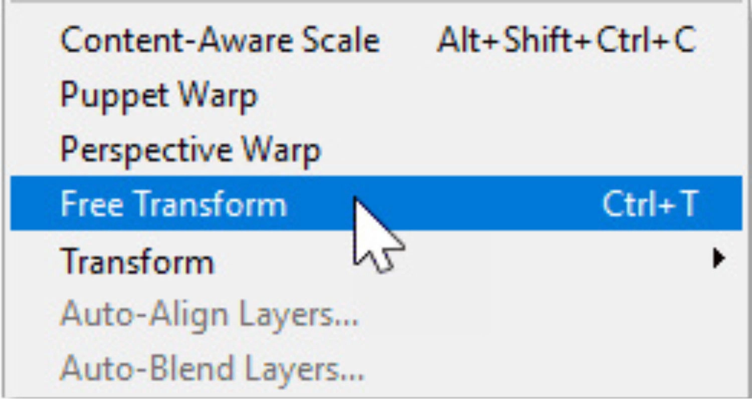 Vào Edit, chọn Free Transform